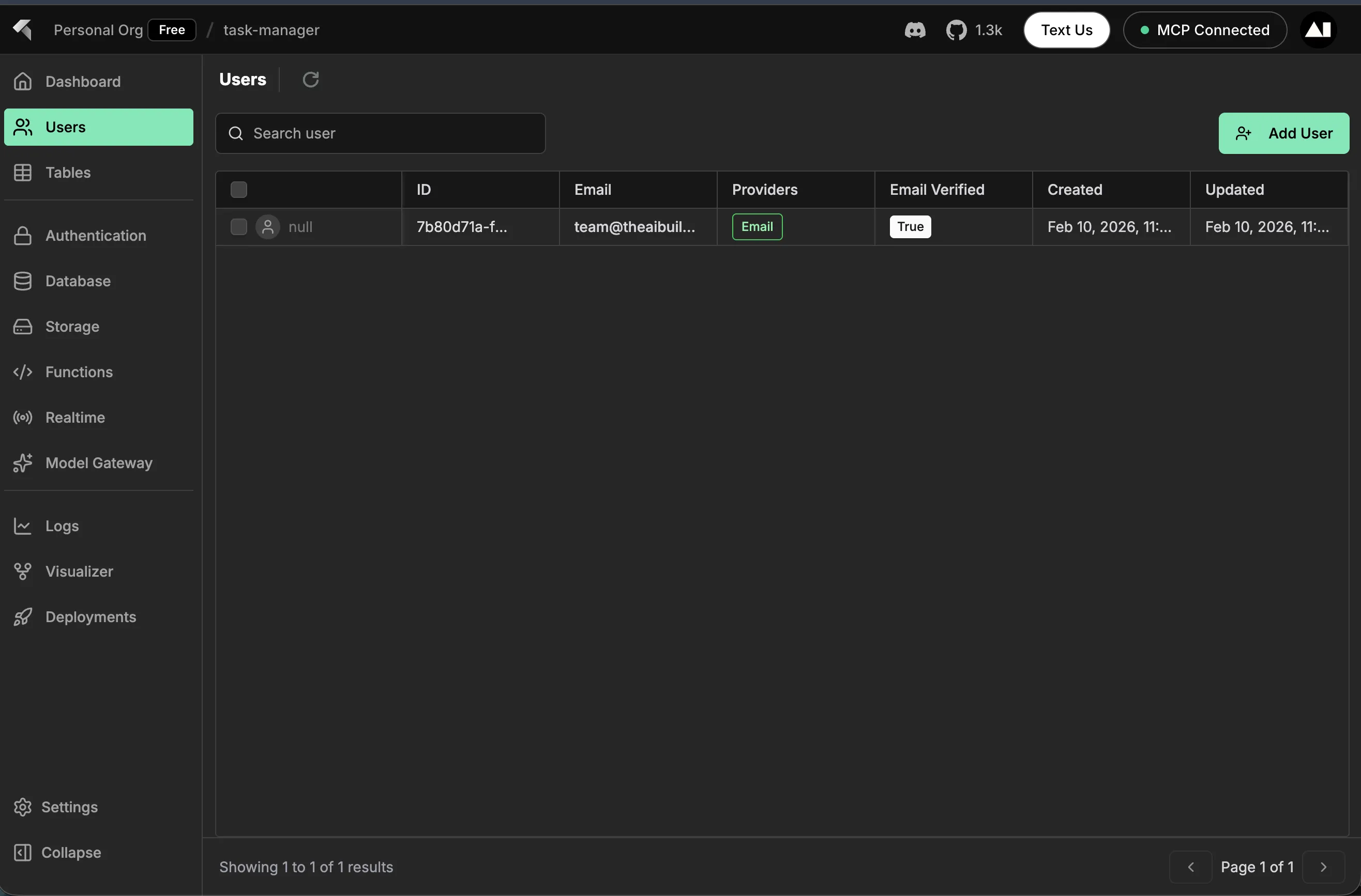 User Created in InsForge Dashboard