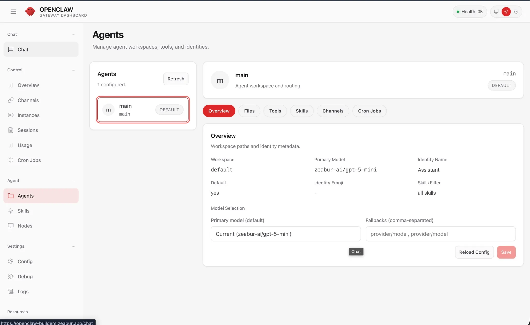 Agents — Manage agent workspaces, tools, and identities