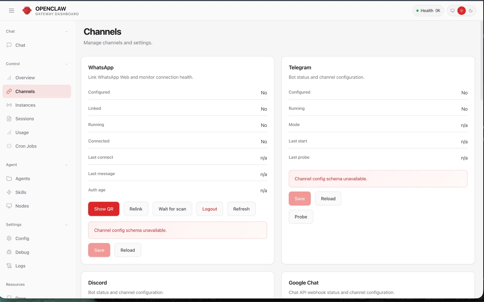 Channels — Manage channels and settings
