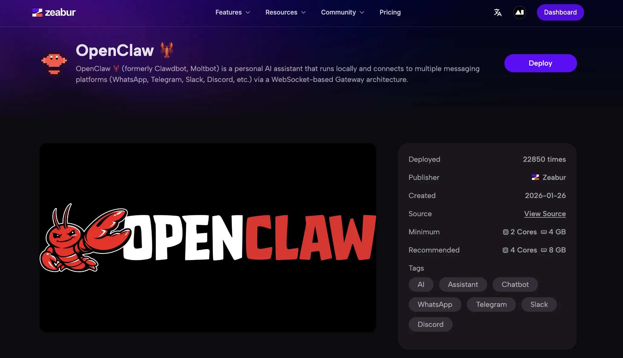 zeabur openclaw template